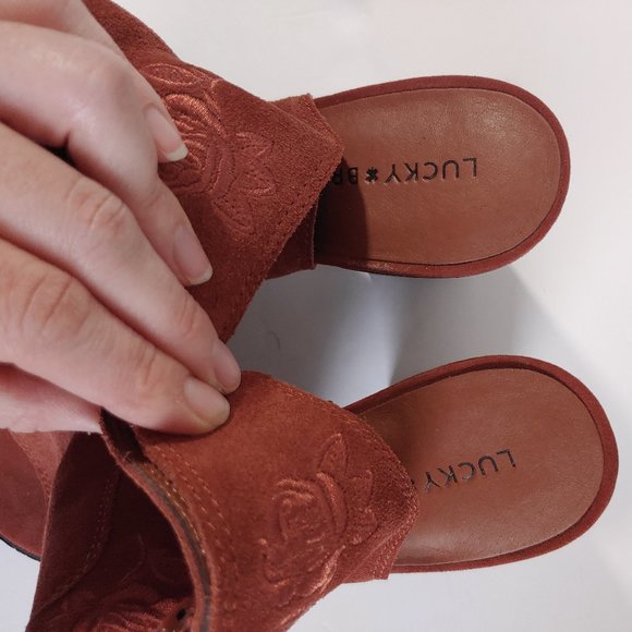 Lucky Brand red Orange Retro 70s Western Embroidered Leather Bootie - Picture 9 of 9